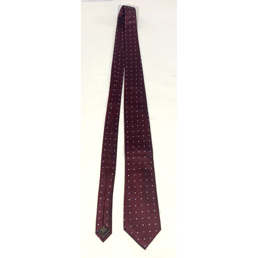 Tasso Elba 100% Silk Necktie Maroon Silver Blue Polk A Dot Hand Made